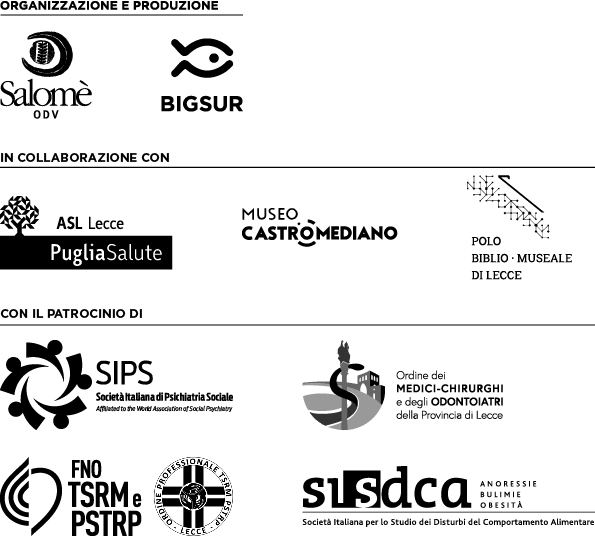 il festival Pe(n)sa differente ha il patrocinio di SIPS, Ordine dei Medici Chirurghi e degli Odontoiatri della Provincia di Lecce, Ordine professionale TSRM e PSTRP Lecce, SISDCA